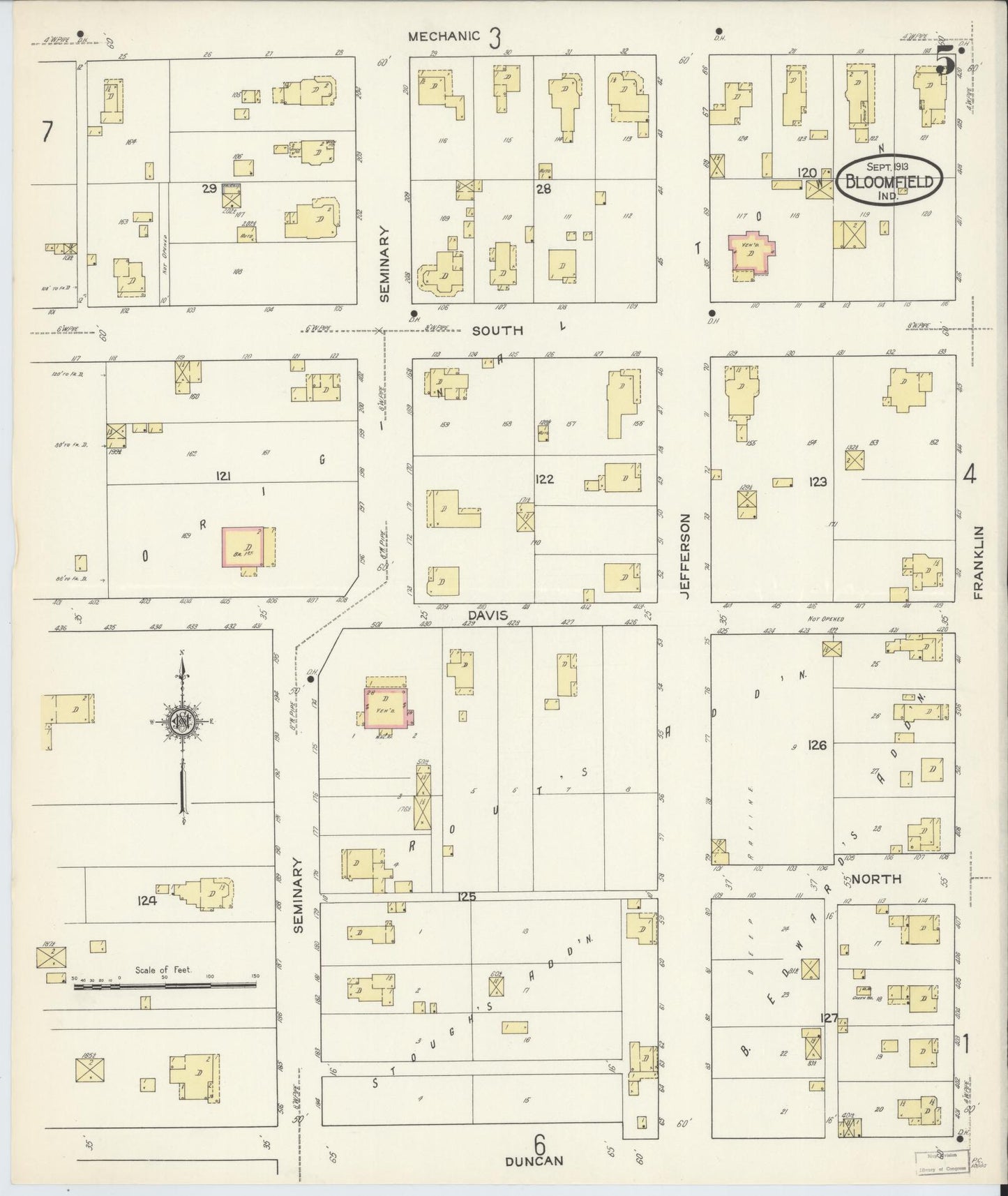 Sanborn Fire Insurance Map from Bloomfield, Greene County, Indiana (1913), Sheet #0005 - Complete Map Set gallery image, historic Sanborn map, vintage wall art, Indiana Indiana