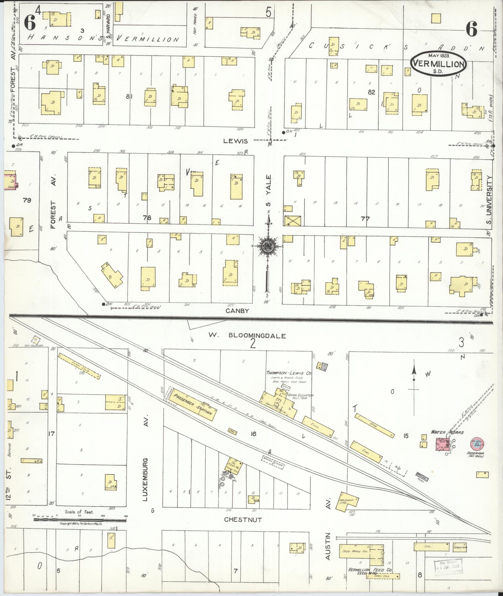 Sanborn Fire Insurance Map from Vermillion, Clay County, South Dakota (1923), Sheet #0006 - Complete Map Set gallery image, historic Sanborn map, vintage wall art, South Dakota South Dakota