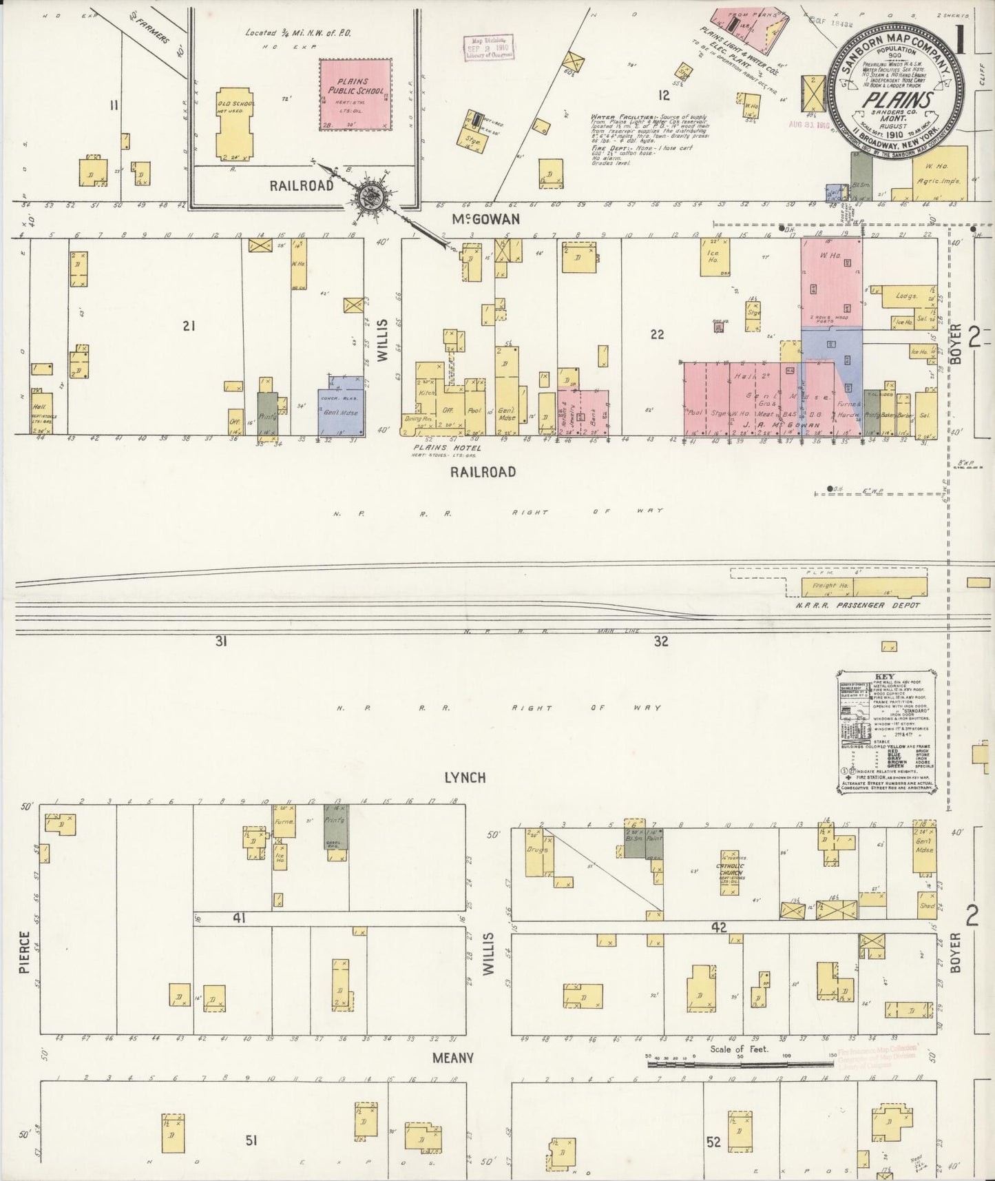 Sanborn Fire Insurance Map from Plains, Sanders County, Montana (1910), Sheet #0001 - Historic Sanborn Fire Insurance Map Print, vintage old map wall art, antique decor, genealogy gift, Montana Montana map
