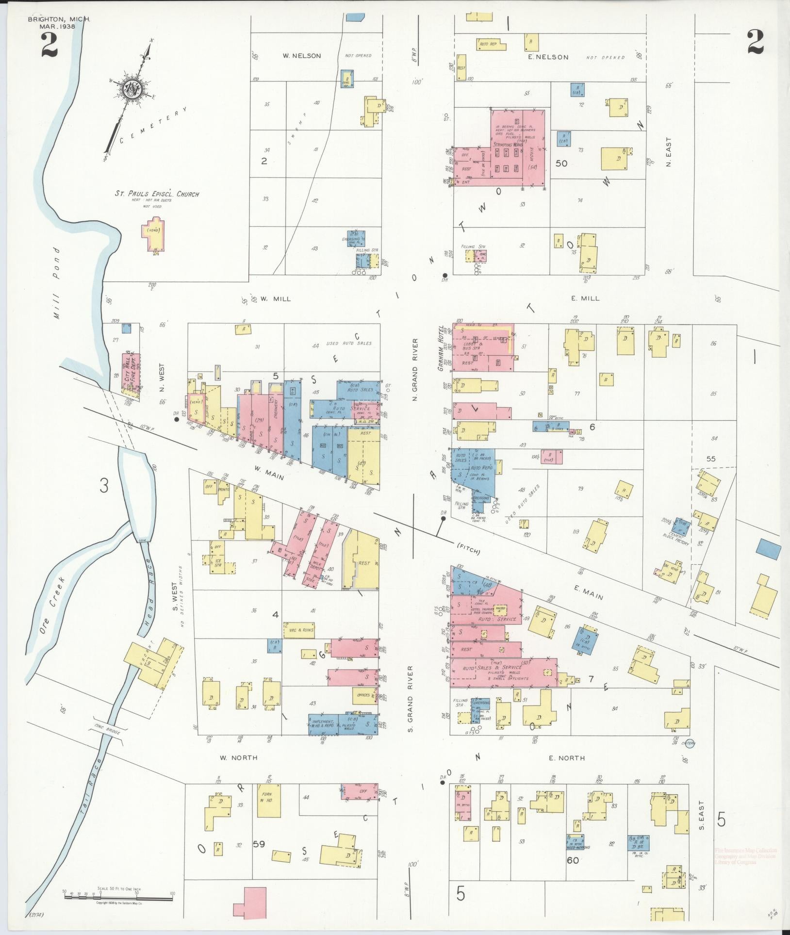 Sanborn Fire Insurance Map from Brighton, Livington County, Michigan (1938), Sheet #0002 - Complete Map Set gallery image, historic Sanborn map, vintage wall art, Michigan Michigan