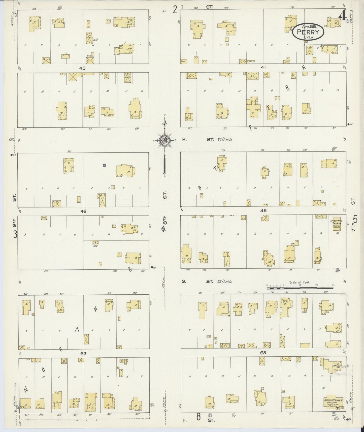 Sanborn Fire Insurance Map from Perry, Noble County, Oklahoma (1913), Sheet #0004 - Complete Map Set gallery image, historic Sanborn map, vintage wall art, Oklahoma Oklahoma