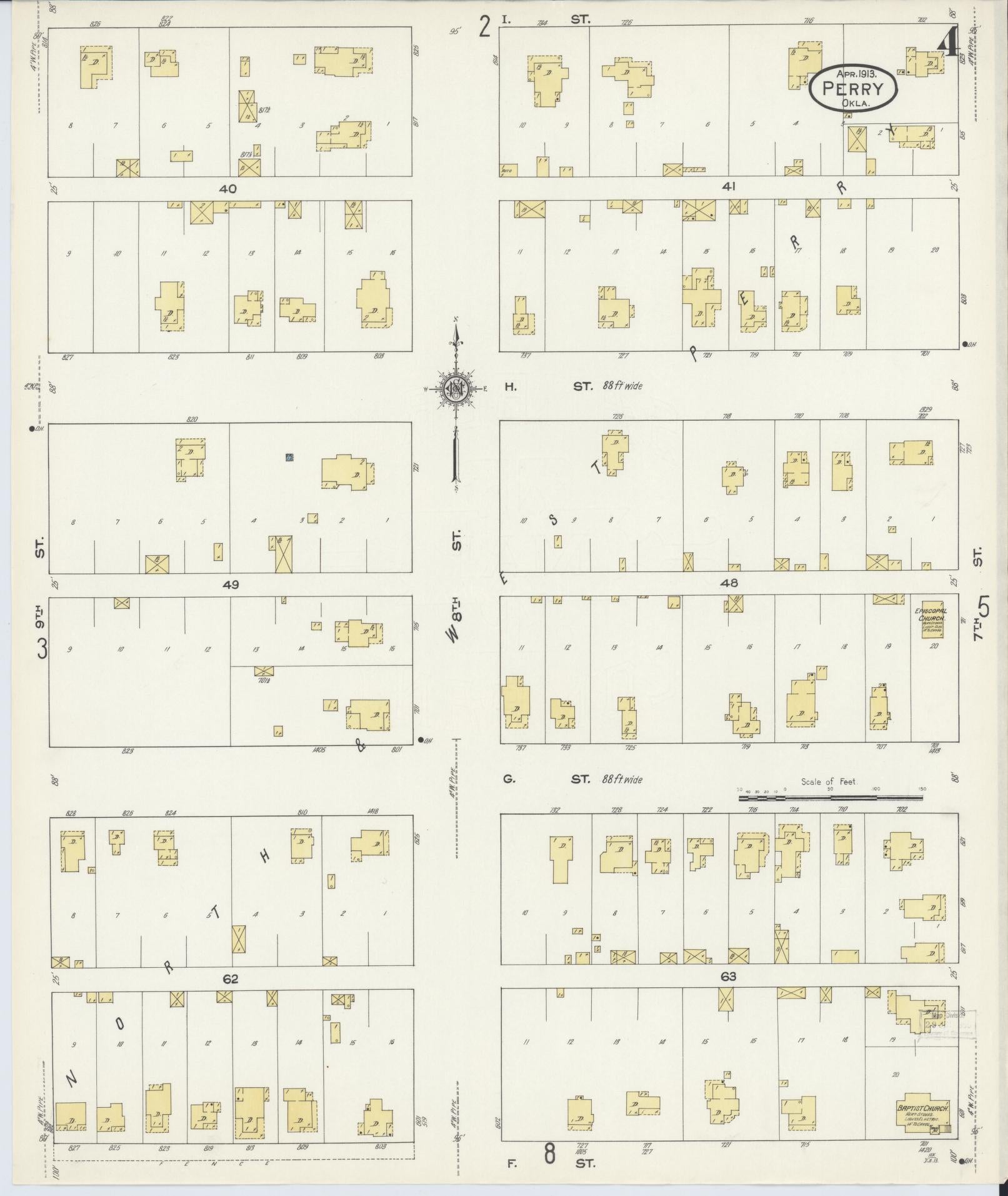 Sanborn Fire Insurance Map from Perry, Noble County, Oklahoma (1913), Sheet #0004 - Complete Map Set gallery image, historic Sanborn map, vintage wall art, Oklahoma Oklahoma