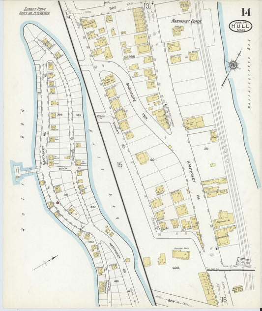 Sanborn Fire Insurance Map from Hull, Plymouth County, Massachusetts (1916), Sheet #0014 - Historic Sanborn Fire Insurance Map Print, vintage old map wall art, antique decor, genealogy gift, Massachusetts Massachusetts map