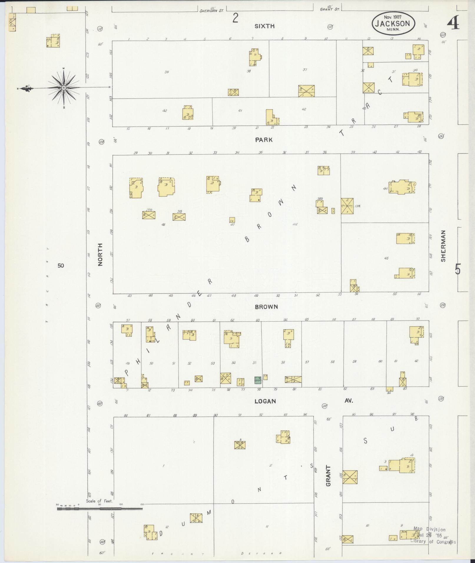 Sanborn Fire Insurance Map from Jackson, Jackson County, Minnesota (1907), Sheet #0004 - Complete Map Set gallery image, historic Sanborn map, vintage wall art, Minnesota Minnesota