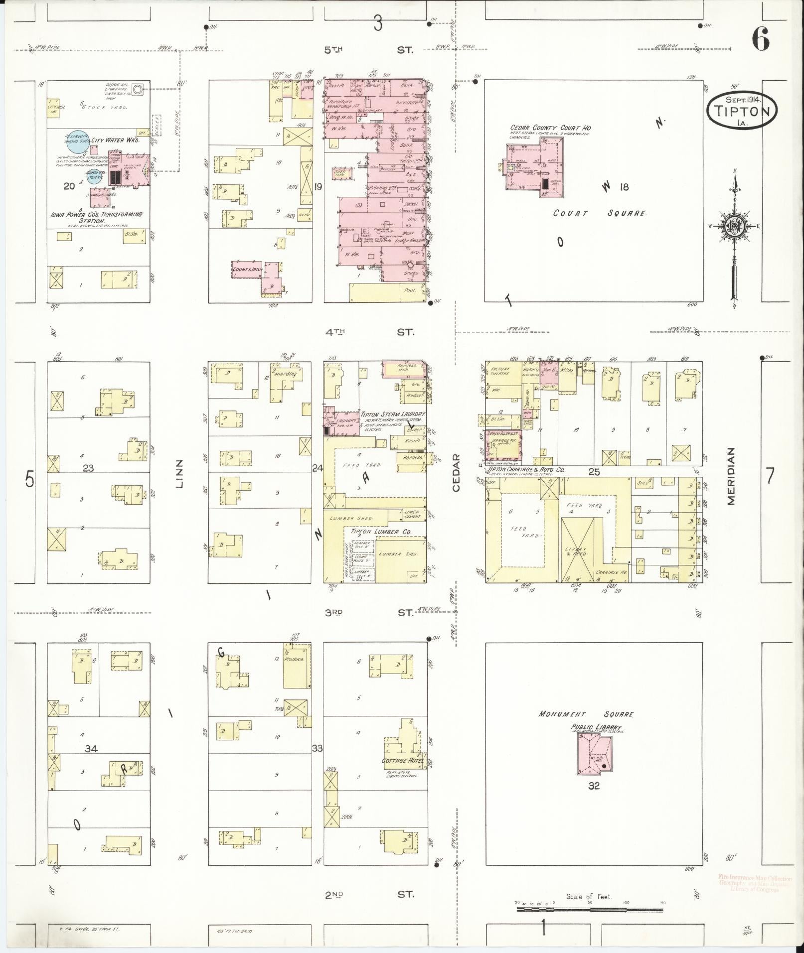 Sanborn Fire Insurance Map from Tipton, Cedar County, Iowa (1914), Sheet #0006 - Historic Sanborn Fire Insurance Map Print, vintage old map wall art