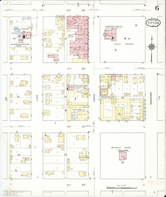 Sanborn Fire Insurance Map from Tipton, Cedar County, Iowa (1914), Sheet #0006 - Historic Sanborn Fire Insurance Map Print, vintage old map wall art