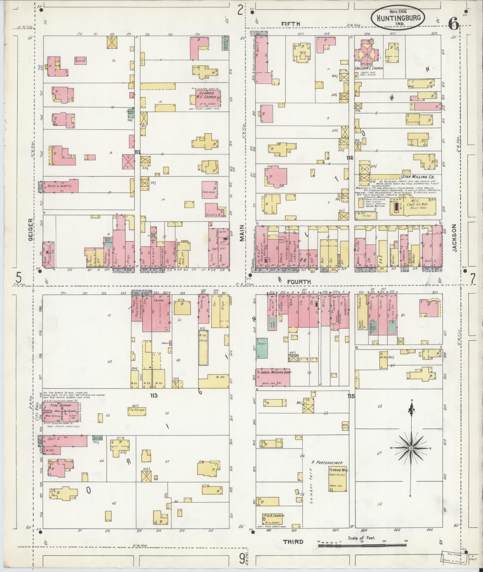Sanborn Fire Insurance Map from Huntingburg, Dubois County, Indiana (1906), Sheet #0006 - Complete Map Set gallery image, historic Sanborn map, vintage wall art, Indiana Indiana