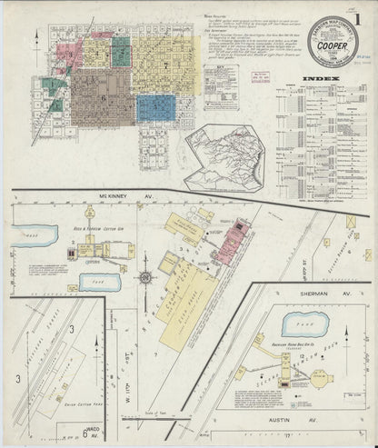 Sanborn Fire Insurance Map from Cooper, Delta County, Texas (1914), Sheet #0001 - Historic Sanborn Fire Insurance Map Print, vintage old map wall art, antique decor, genealogy gift, Texas Texas map