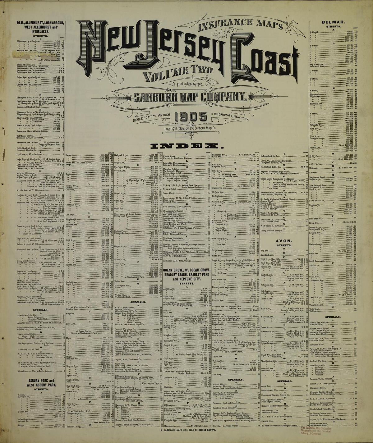 Sanborn Fire Insurance Map from New Jersey Coast, New Jersey Coast, New Jersey (1905), Sheet #0001 - Historic Sanborn Fire Insurance Map Print, vintage old map wall art, antique decor, genealogy gift, New Jersey Coast New Jersey map