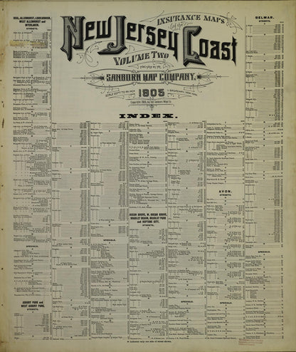 Sanborn Fire Insurance Map from New Jersey Coast, New Jersey Coast, New Jersey (1905), Sheet #0001 - Historic Sanborn Fire Insurance Map Print, vintage old map wall art, antique decor, genealogy gift, New Jersey Coast New Jersey map