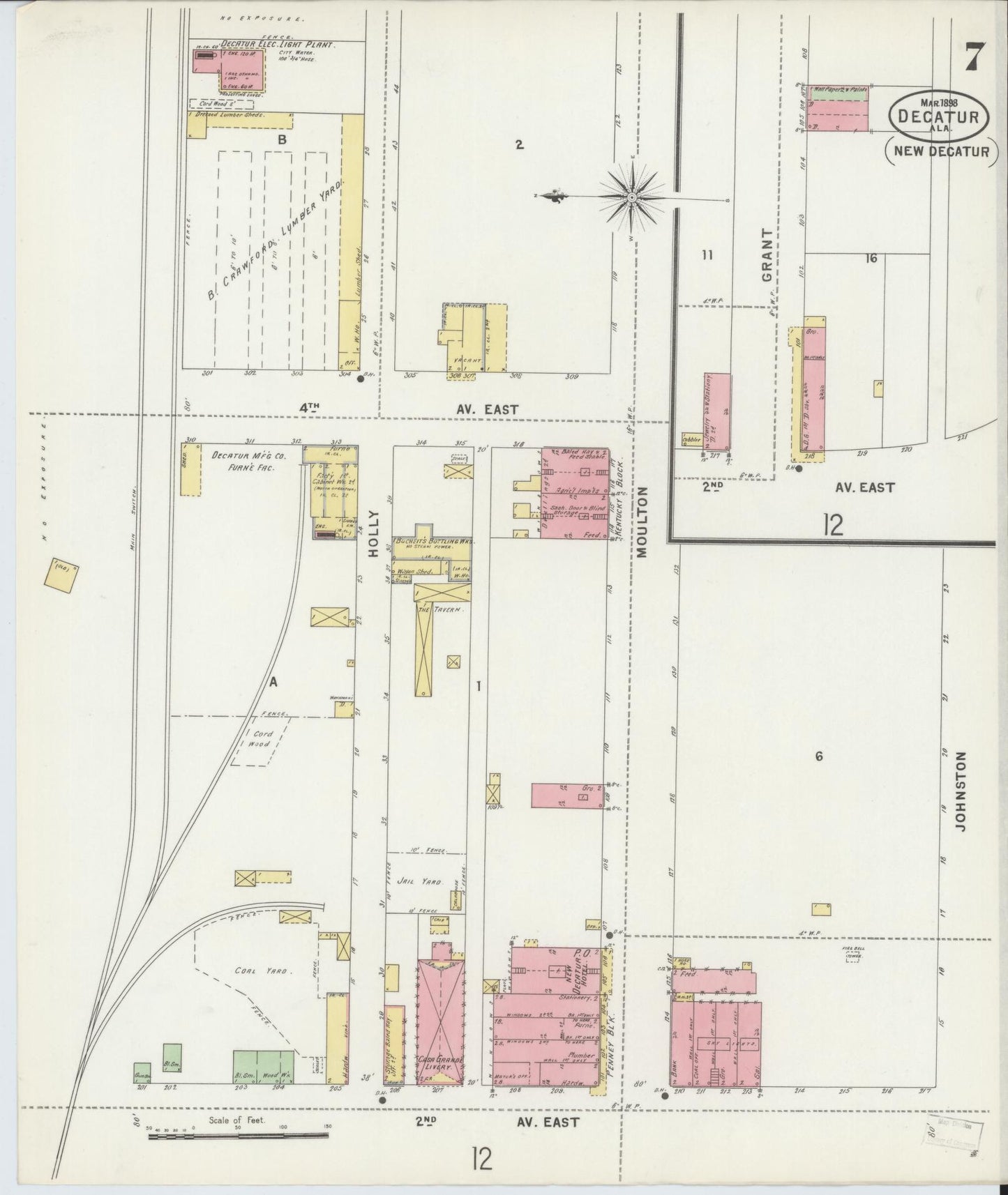 Sanborn Fire Insurance Map from Decatur, Morgan County, Alabama (1898), Sheet #0007 - Complete Map Set gallery image, historic Sanborn map, vintage wall art, Alabama Alabama