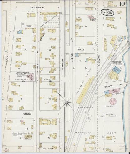 Sanborn Fire Insurance Map from Aurora, Kane County, Illinois (1888), Sheet #0010 - Complete Map Set gallery image, historic Sanborn map, vintage wall art, Illinois Illinois