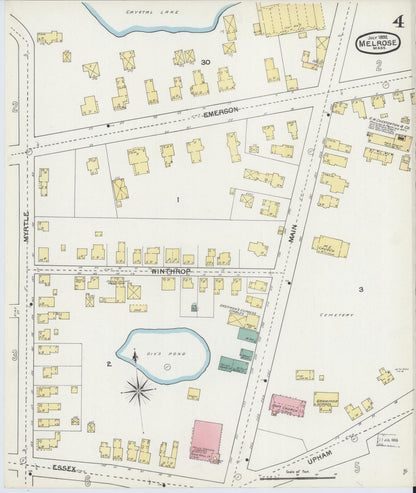 Sanborn Fire Insurance Map from Melrose, Middlesex County, Massachusetts (1892), Sheet #0004 - Historic Sanborn Fire Insurance Map Print, vintage old map wall art, antique decor, genealogy gift, Massachusetts Massachusetts map