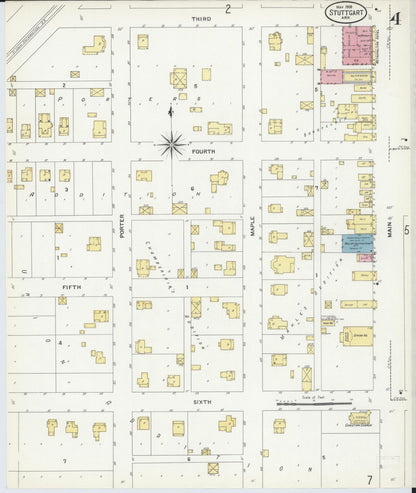 Sanborn Fire Insurance Map from Stuttgart, Arkansas County, Arkansas (1908), Sheet #0004 - Complete Map Set gallery image, historic Sanborn map, vintage wall art, Stuttgart Arkansas