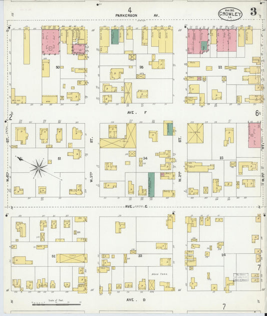 Sanborn Fire Insurance Map from Crowley, Acadia Parish, Louisiana (1902), Sheet #0003 - Historic Sanborn Fire Insurance Map Print, vintage old map wall art, antique decor, genealogy gift, Louisiana Louisiana map