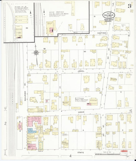 Sanborn Fire Insurance Map from Delmar, Sussex County, Del., And Wicomico County, MD, Delaware (1911), Sheet #0003 - Historic Sanborn Fire Insurance Map Print, vintage old map wall art, antique decor, genealogy gift, Delaware Delaware map