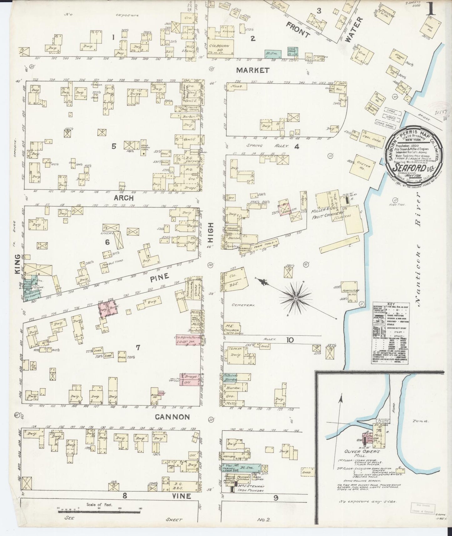 Sanborn Fire Insurance Map from Seaford, Sussex County, Delaware. (1891) – Historic Sanborn Fire Insurance Map Print