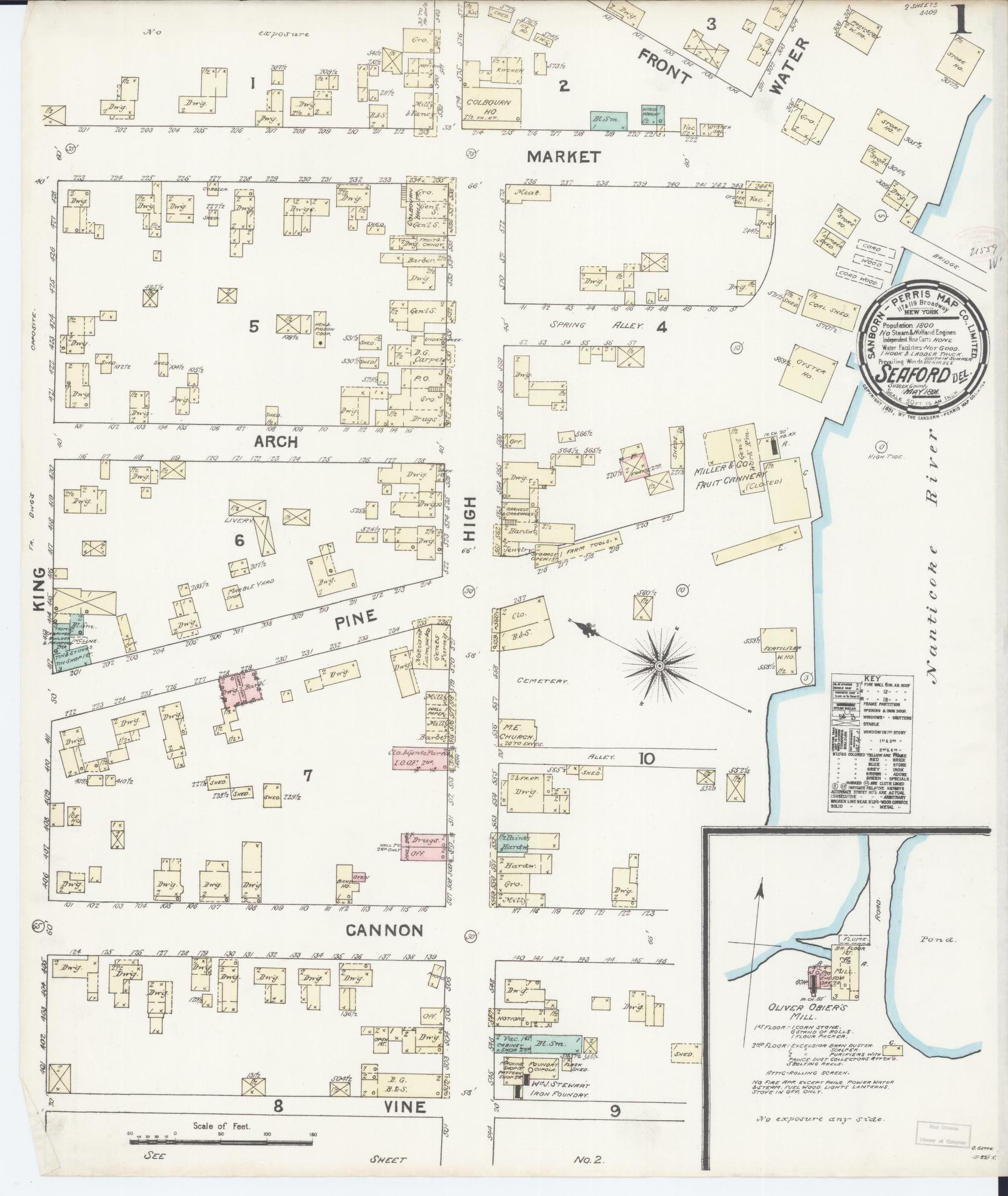Sanborn Fire Insurance Map from Seaford, Sussex County, Delaware. (1891) – Historic Sanborn Fire Insurance Map Print
