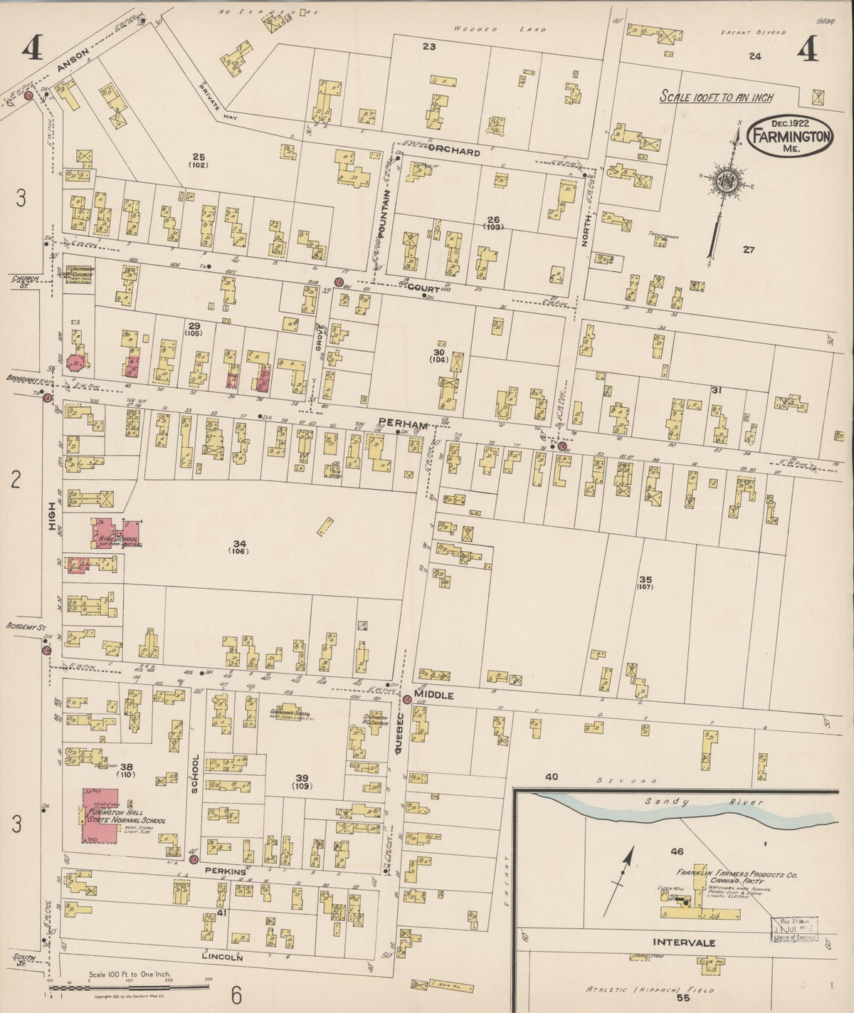 Sanborn Fire Insurance Map from Farmington, Franklin County, Maine (1922), Sheet #0004 - Historic Sanborn Fire Insurance Map Print, vintage old map wall art, antique decor, genealogy gift, Maine Maine map