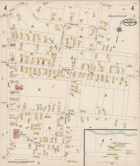 Sanborn Fire Insurance Map from Farmington, Franklin County, Maine (1922), Sheet #0004 - Historic Sanborn Fire Insurance Map Print, vintage old map wall art, antique decor, genealogy gift, Maine Maine map