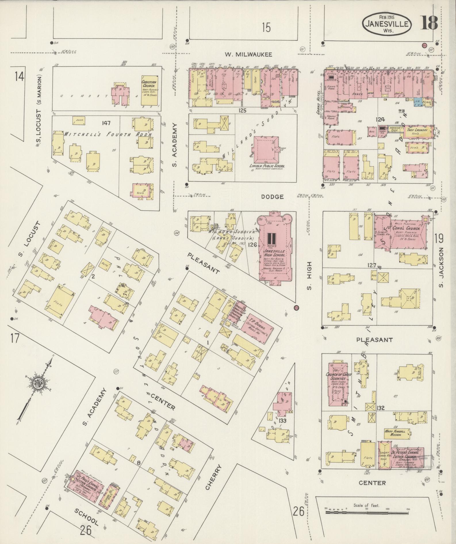 Sanborn Fire Insurance Map from Janesville, Rock County, Wisconsin (1915), Sheet #0018 - Complete Map Set gallery image, historic Sanborn map, vintage wall art, Wisconsin Wisconsin