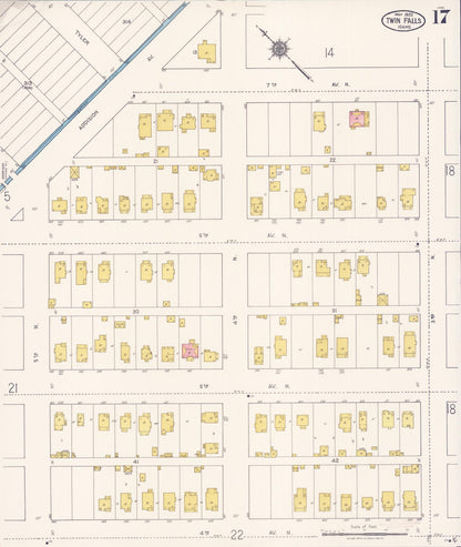Sanborn Fire Insurance Map from Twin Falls, Twin Falls County, Idaho (1922), Sheet #0017 - Complete Map Set gallery image, historic Sanborn map, vintage wall art, Falls Idaho