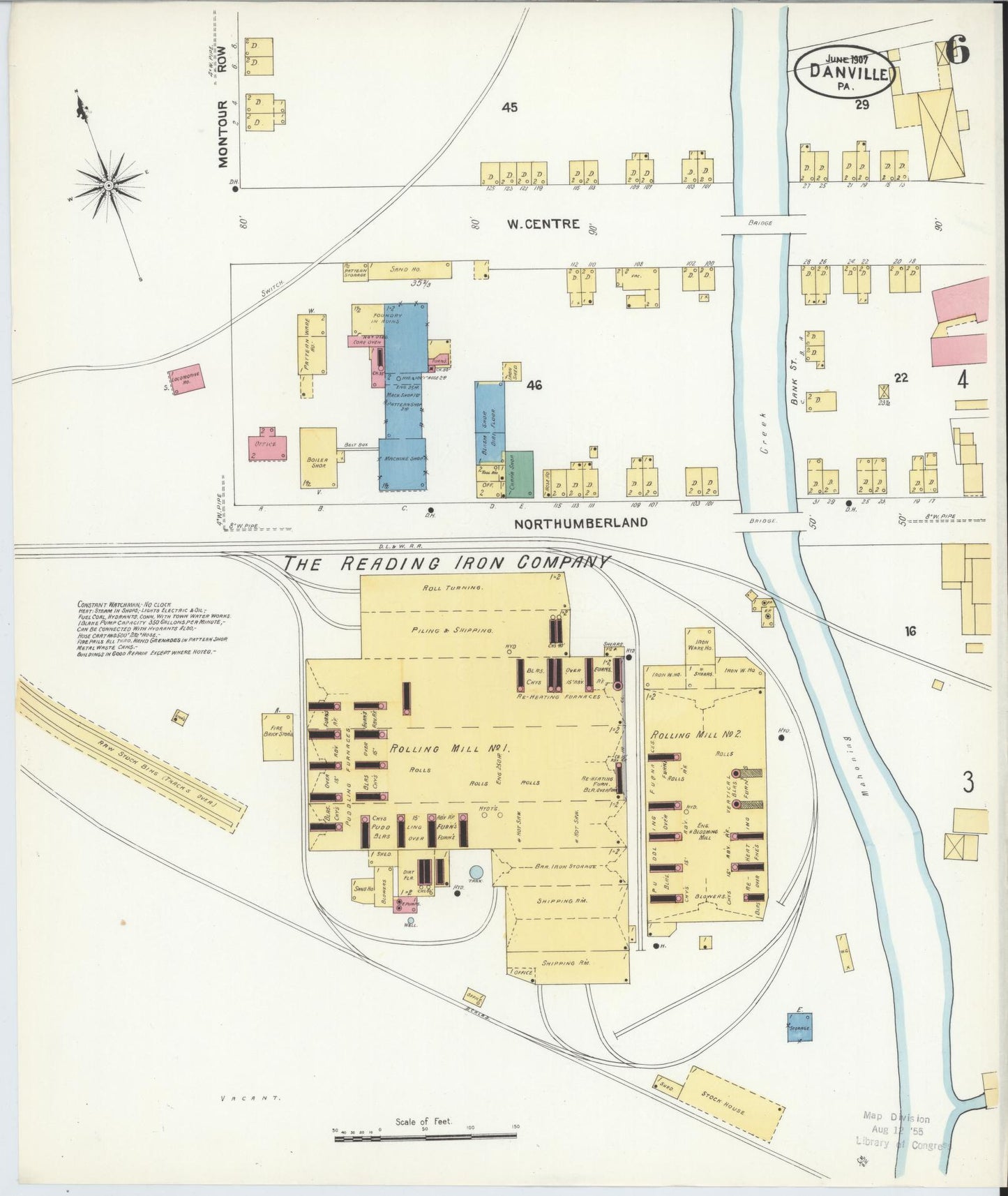 Sanborn Fire Insurance Map from Danville, Montour County, Pennsylvania (1907), Sheet #0006 - Historic Sanborn Fire Insurance Map Print, vintage old map wall art, antique decor, genealogy gift, Pennsylvania Pennsylvania map
