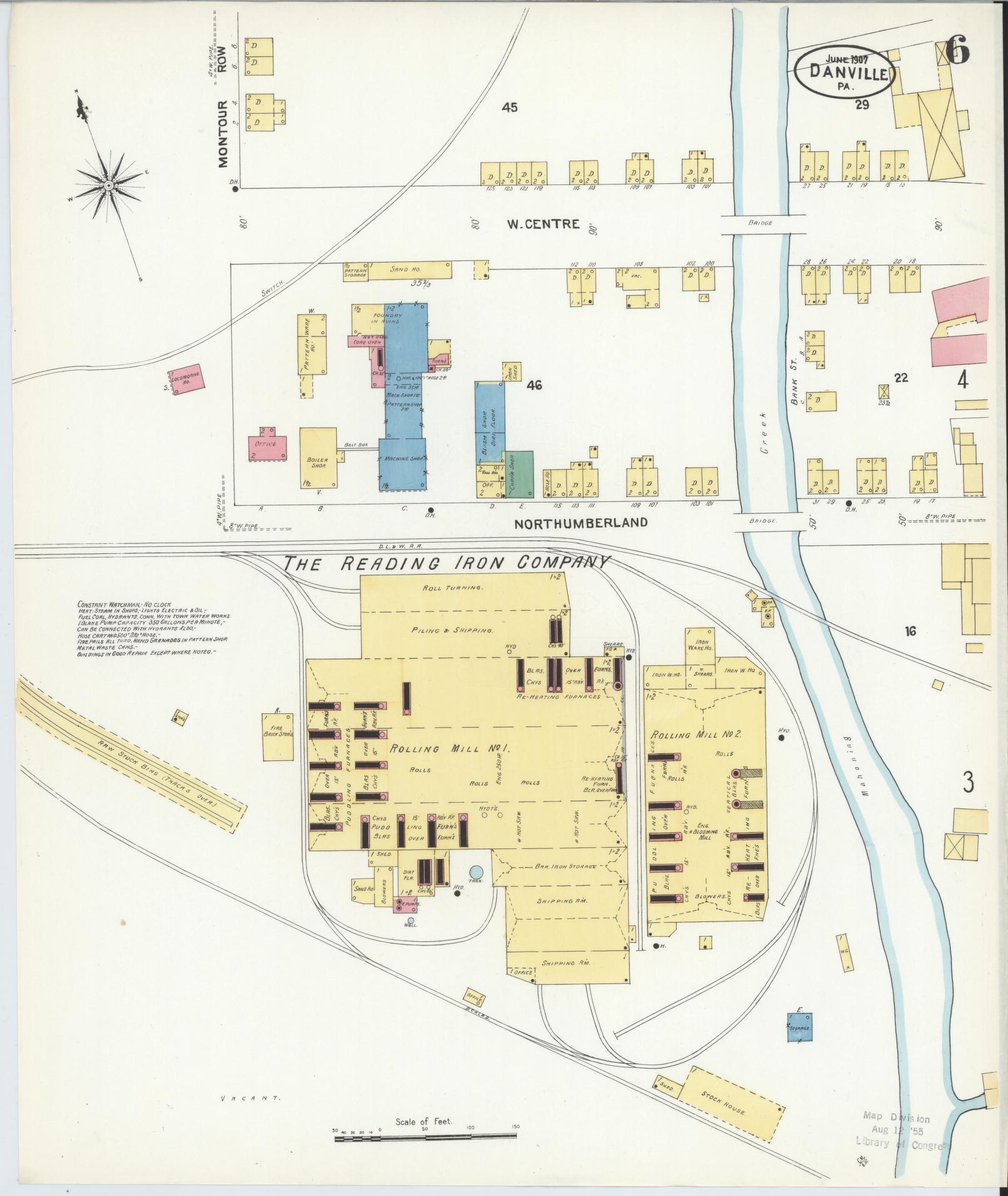Sanborn Fire Insurance Map from Danville, Montour County, Pennsylvania (1907), Sheet #0006 - Historic Sanborn Fire Insurance Map Print, vintage old map wall art, antique decor, genealogy gift, Pennsylvania Pennsylvania map