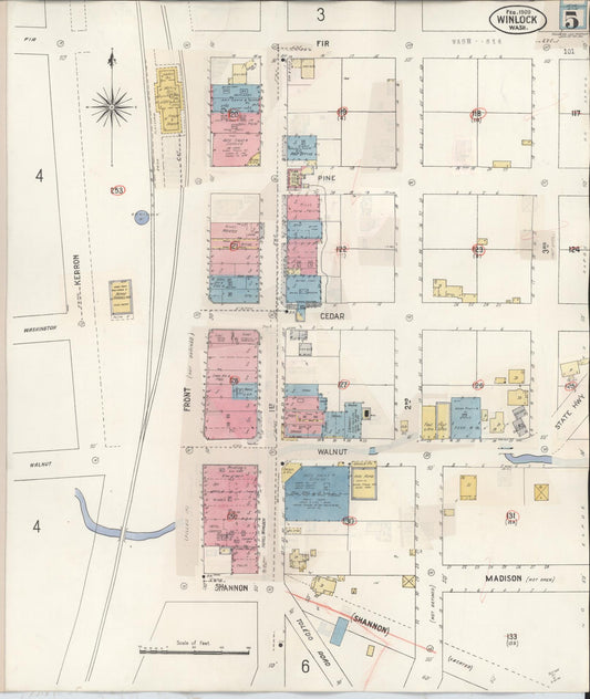 Sanborn Fire Insurance Map from Winlock, Lewis County, Washington (1942), Sheet #0005 - Historic Sanborn Fire Insurance Map Print, vintage old map wall art, antique decor, genealogy gift, Washington Washington map