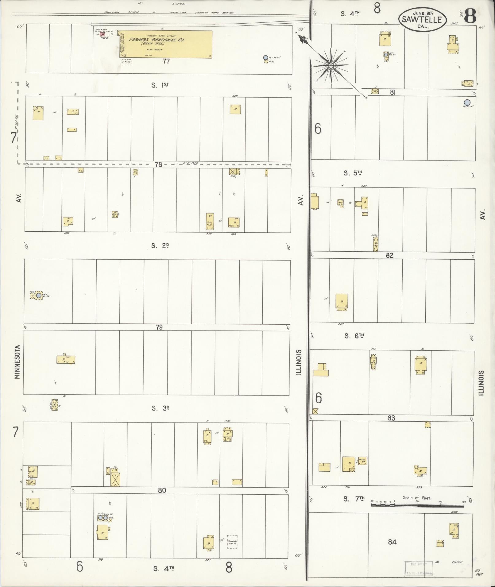 Sanborn Fire Insurance Map from Sawtelle, Los Angeles County, California (1907), Sheet #0008 - Complete Map Set gallery image, historic Sanborn map, vintage wall art, California California