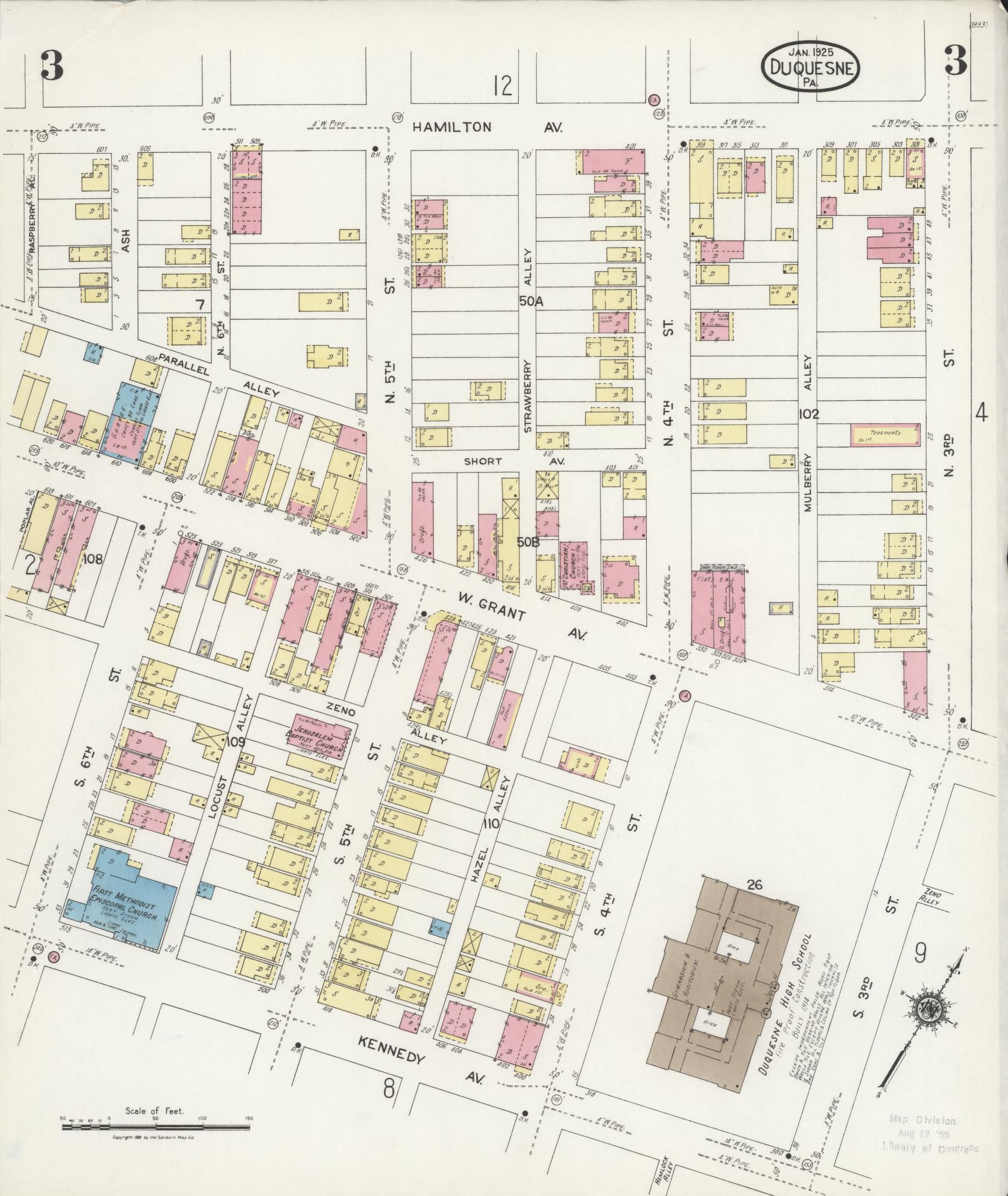 Sanborn Fire Insurance Map from Duquesne, Allegheny County, Pennsylvania (1925), Sheet #0003 - Historic Sanborn Fire Insurance Map Print, vintage old map wall art, antique decor, genealogy gift, Pennsylvania Pennsylvania map
