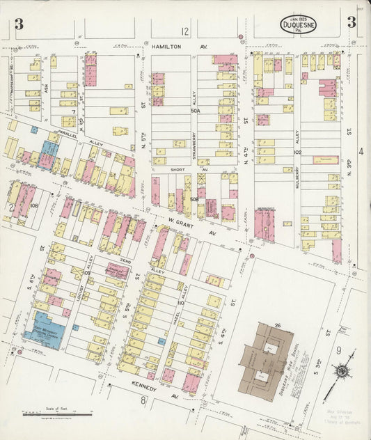 Sanborn Fire Insurance Map from Duquesne, Allegheny County, Pennsylvania (1925), Sheet #0003 - Historic Sanborn Fire Insurance Map Print, vintage old map wall art, antique decor, genealogy gift, Pennsylvania Pennsylvania map