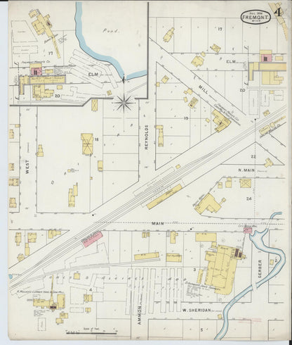 Sanborn Fire Insurance Map from Fremont, Newaygo County, Michigan (1894), Sheet #0004 - Historic Sanborn Fire Insurance Map Print, vintage old map wall art, antique decor, genealogy gift, Michigan Michigan map