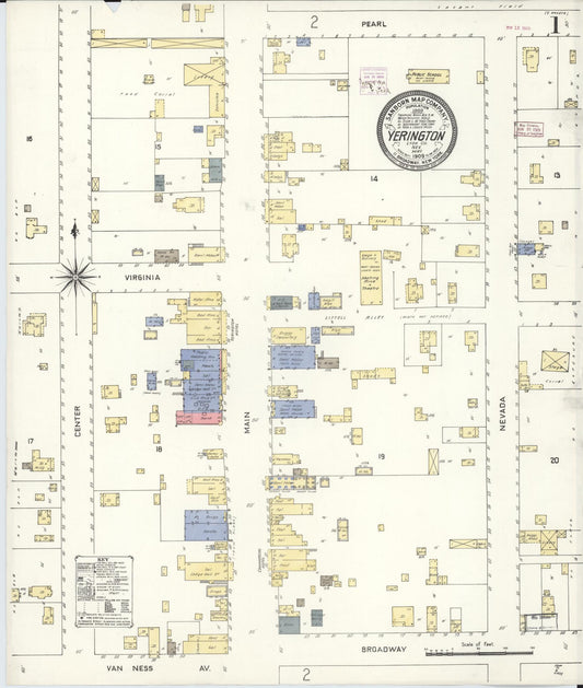 Sanborn Fire Insurance Map from Yerington, Lyon County, Nevada (1909), Sheet #0001 - Historic Sanborn Fire Insurance Map Print, vintage old map wall art, antique decor, genealogy gift, Nevada Nevada map