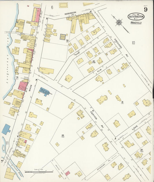 Sanborn Fire Insurance Map from South Kingstown, Washington County, Rhode Island (1921), Sheet #0009 - Historic Sanborn Fire Insurance Map Print, vintage old map wall art, antique decor, genealogy gift, Rhode Island Rhode Island map