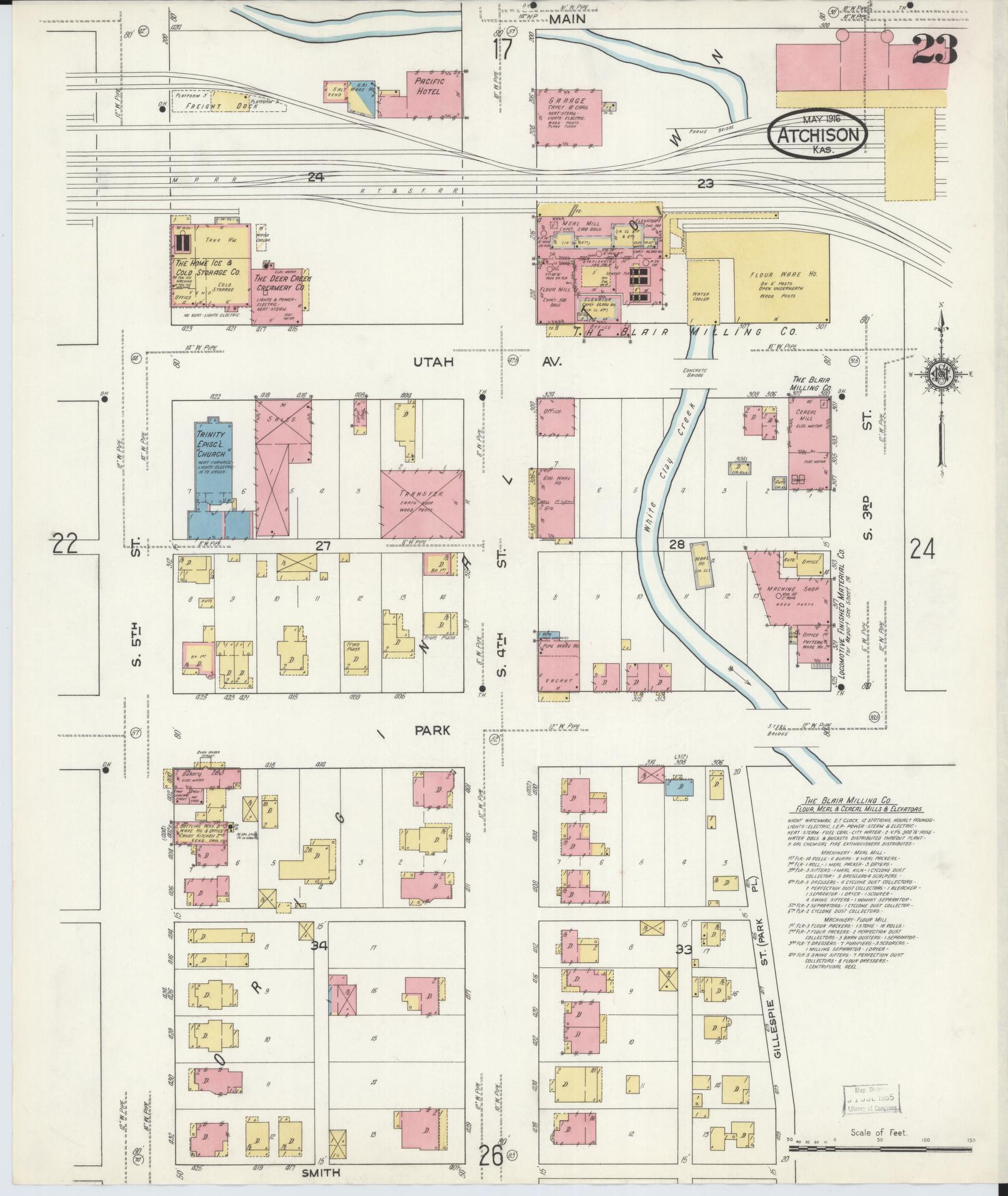 Sanborn Fire Insurance Map from Atchison, Atchison County, Kansas (1916), Sheet #0023 - Complete Map Set gallery image, historic Sanborn map, vintage wall art, Kansas Kansas