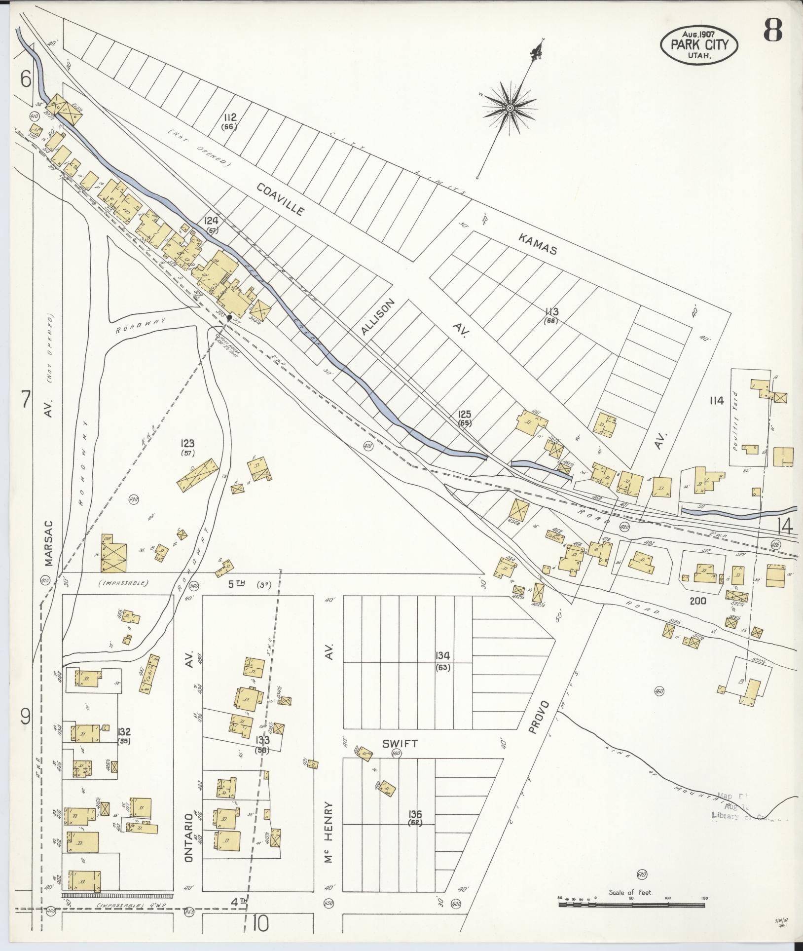 Sanborn Fire Insurance Map from Park City, Summit County, Utah (1907), Sheet #0008 - Complete Map Set gallery image, historic Sanborn map, vintage wall art, Utah Utah