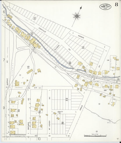 Sanborn Fire Insurance Map from Park City, Summit County, Utah (1907), Sheet #0008 - Complete Map Set gallery image, historic Sanborn map, vintage wall art, Utah Utah