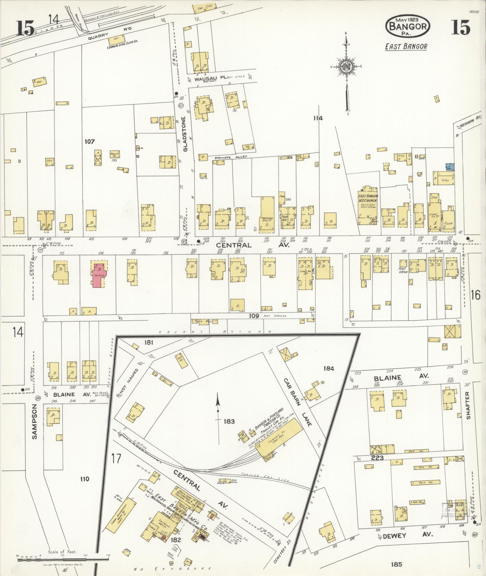Sanborn Fire Insurance Map from Bangor, Northampton County, Pennsylvania (1923), Sheet #0015 - Historic Sanborn Fire Insurance Map Print, vintage old map wall art, antique decor, genealogy gift, Pennsylvania Pennsylvania map