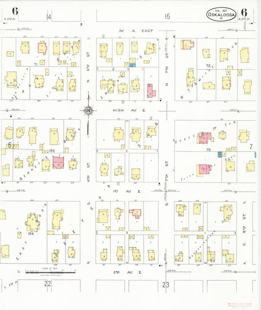 Sanborn Fire Insurance Map from Oskaloosa, Mahaska County, Iowa (1927), Sheet #0006 - Historic Sanborn Fire Insurance Map Print, vintage old map wall art
