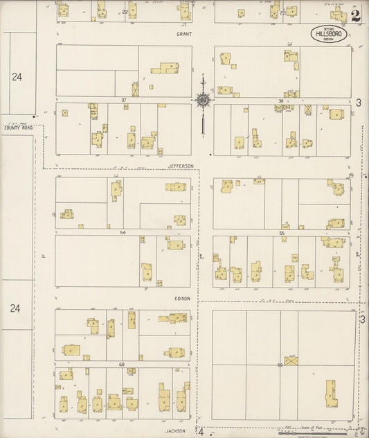 Sanborn Fire Insurance Map from Hillsboro, Washington County, Oregon (1921), Sheet #0002 - Historic Sanborn Fire Insurance Map Print, vintage old map wall art, antique decor, genealogy gift, Oregon Oregon map