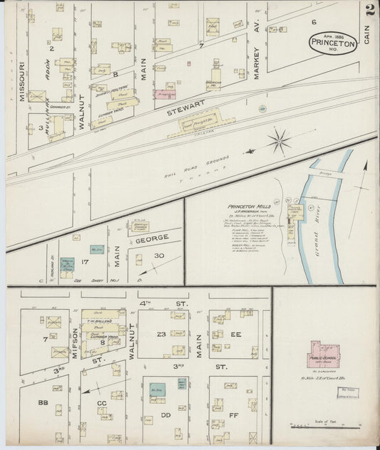 Sanborn Fire Insurance Map from Princeton, Mercer County, Missouri (1886), Sheet #0002 - Historic Sanborn Fire Insurance Map Print, vintage old map wall art, antique decor, genealogy gift, Missouri Missouri map
