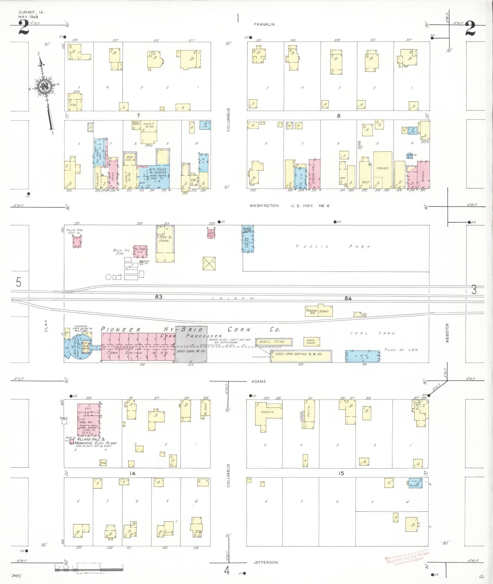 Sanborn Fire Insurance Map from Durant, Cedar County, Iowa (1948), Sheet #0002 - Historic Sanborn Fire Insurance Map Print, vintage old map wall art
