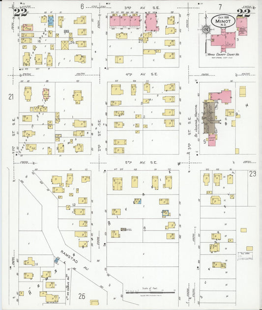 Sanborn Fire Insurance Map from Minot, Ward County, North Dakota (1926), Sheet #0022 - Historic Sanborn Fire Insurance Map Print, vintage old map wall art, antique decor, genealogy gift, North Dakota North Dakota map