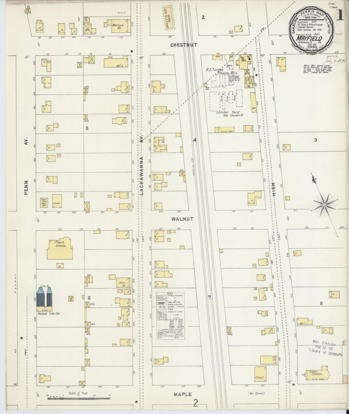 Sanborn Fire Insurance Map from Mayfield, Lackawanna County, Pennsylvania (1896), Sheet #0001 - Historic Sanborn Fire Insurance Map Print, vintage old map wall art, antique decor, genealogy gift, Pennsylvania Pennsylvania map