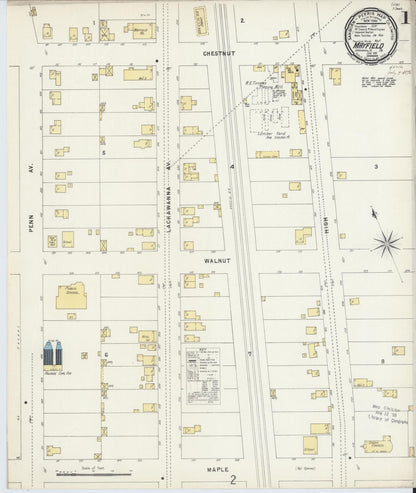 Sanborn Fire Insurance Map from Mayfield, Lackawanna County, Pennsylvania (1896), Sheet #0001 - Historic Sanborn Fire Insurance Map Print, vintage old map wall art, antique decor, genealogy gift, Pennsylvania Pennsylvania map