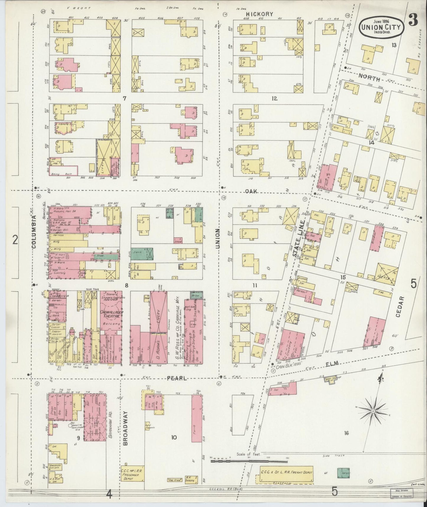 Sanborn Fire Insurance Map from Union City, Randolph County, Indiana (1896), Sheet #0003 - Complete Map Set gallery image, historic Sanborn map, vintage wall art, Indiana Indiana