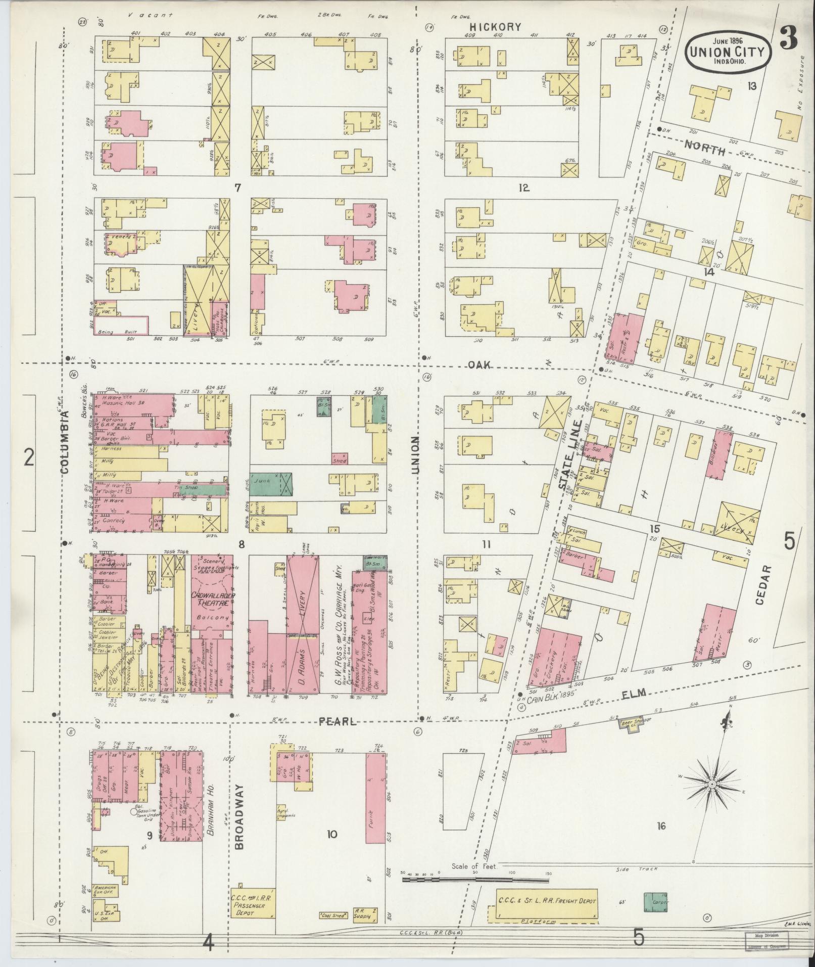 Sanborn Fire Insurance Map from Union City, Randolph County, Indiana (1896), Sheet #0003 - Complete Map Set gallery image, historic Sanborn map, vintage wall art, Indiana Indiana