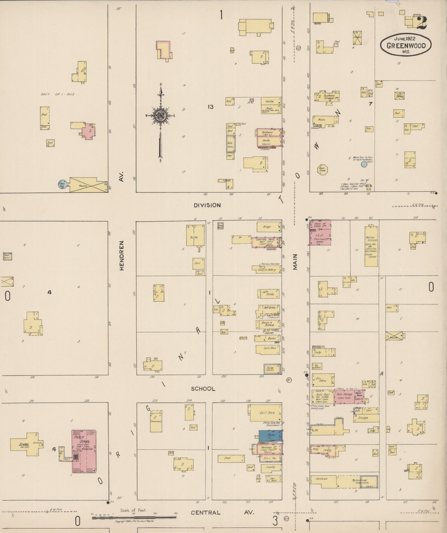 Sanborn Fire Insurance Map from Greenwood, Clark County, Wisconsin (1922), Sheet #0002 - Historic Sanborn Fire Insurance Map Print, vintage old map wall art, antique decor, genealogy gift, Wisconsin Wisconsin map
