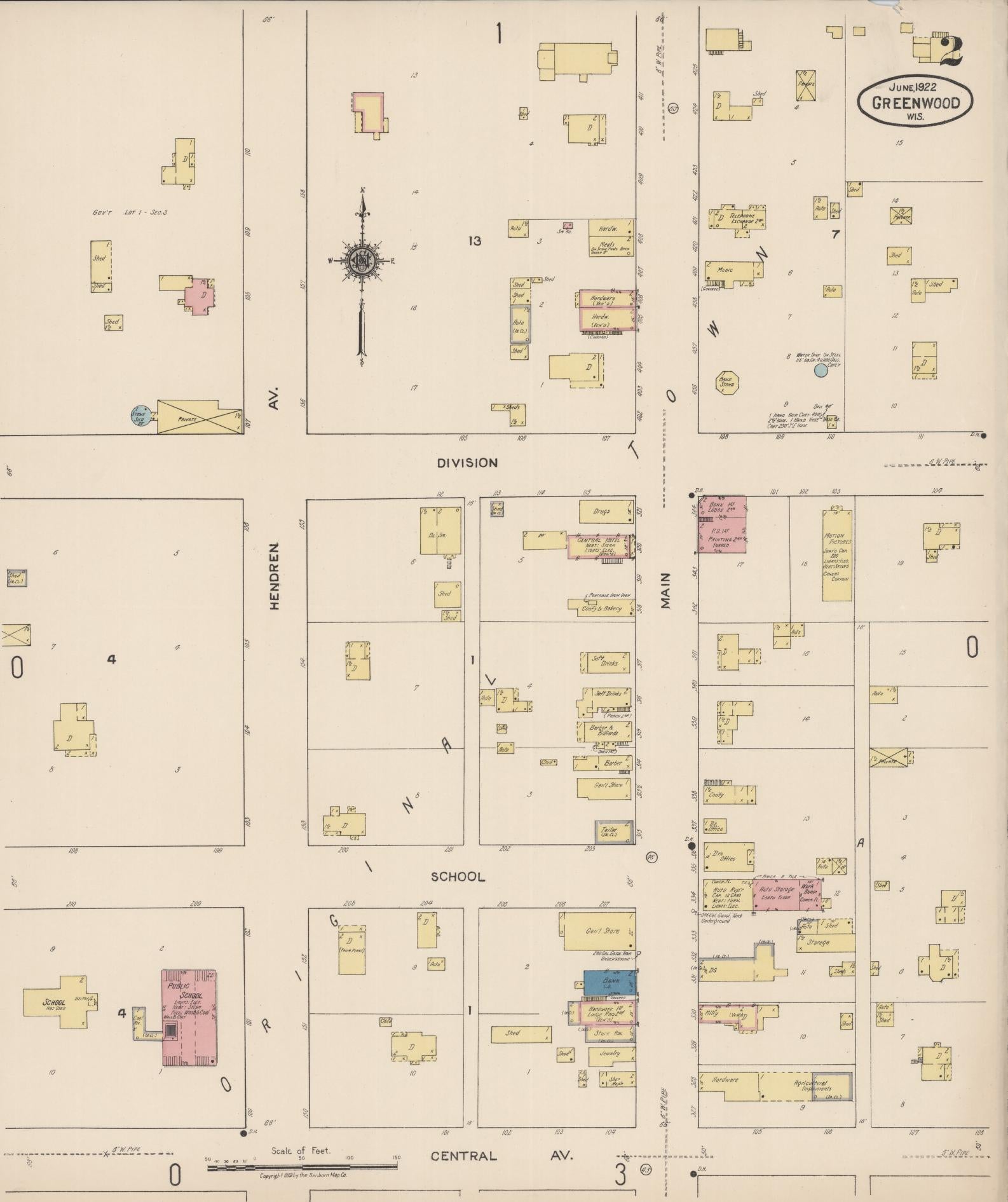 Sanborn Fire Insurance Map from Greenwood, Clark County, Wisconsin (1922), Sheet #0002 - Historic Sanborn Fire Insurance Map Print, vintage old map wall art, antique decor, genealogy gift, Wisconsin Wisconsin map
